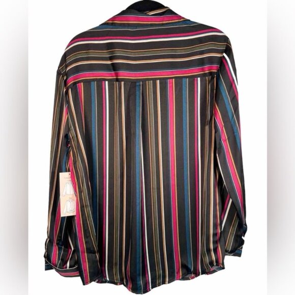 NWT HAVER LONDON Satin Striped V‎ neck Button Up LS Shirt WEAR UNTIED/TIED XS - Picture 2 of 13